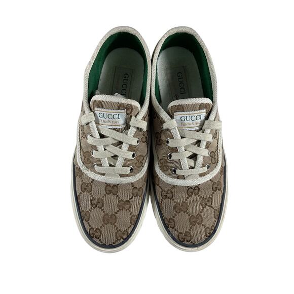 Gucci 'Gg' Brown Textile Tennis Sneakers Size 8 - Picture 4 of 16